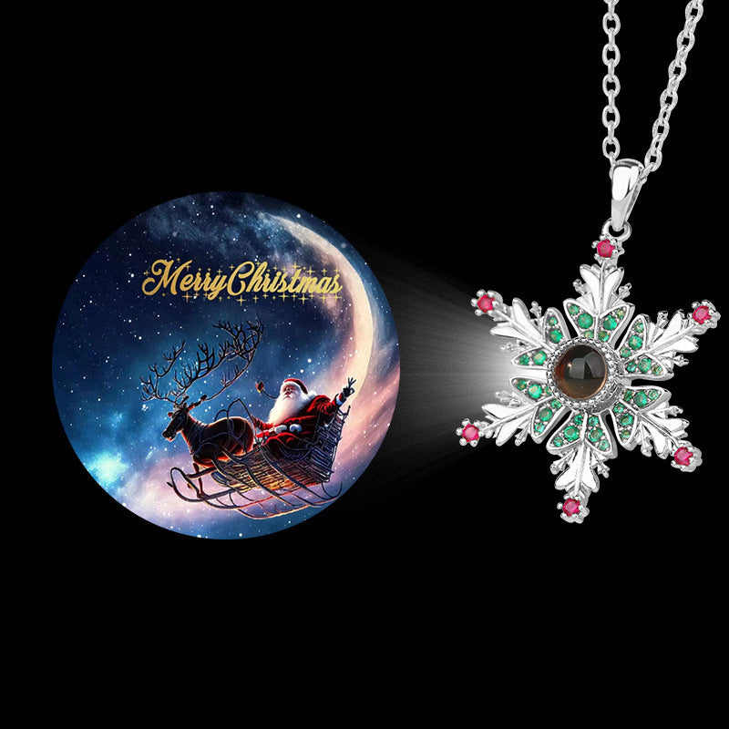 Snowflake Necklace With Projection Design For Couples Gift