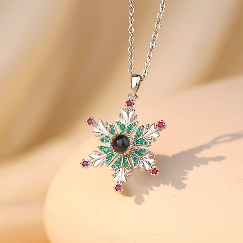 Snowflake Necklace With Projection Design For Couples Gift